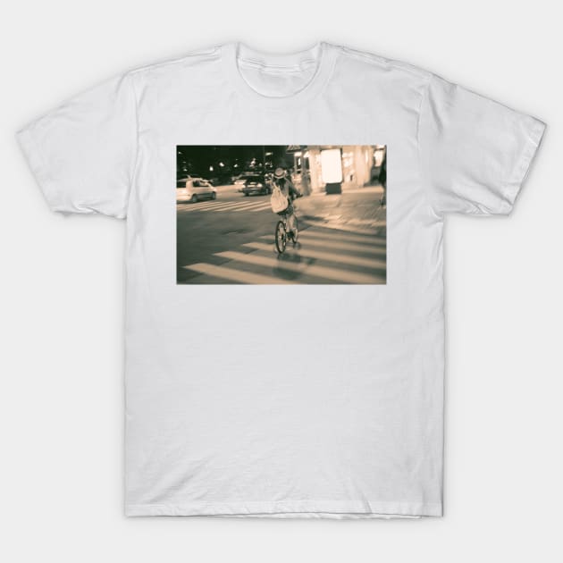 Girl on Bicycle T-Shirt by cinema4design